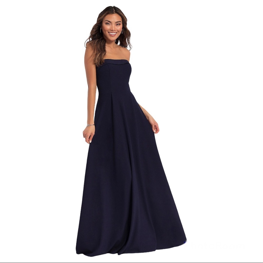 PromGirl Deep Blue Long Bridesmaid Dress with Removable Straps